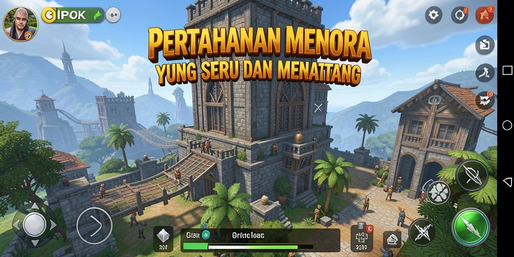 Tangkapan layar permainan CIPOK menampilkan aksi menara bertahan yang intens.