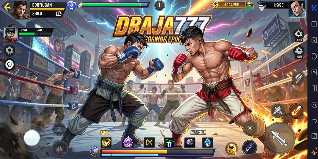 Screenshot gameplay DRAJA777 menampilkan aksi pertarungan yang mendebarkan.