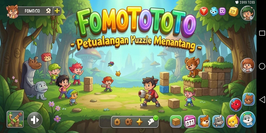 Screenshot FOMOTOTO menampilkan gameplay puzzle yang menarik.