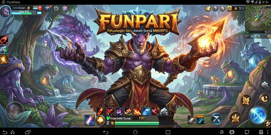 Screenshot gameplay FUNPARI yang menampilkan aksi pertempuran fantastis.