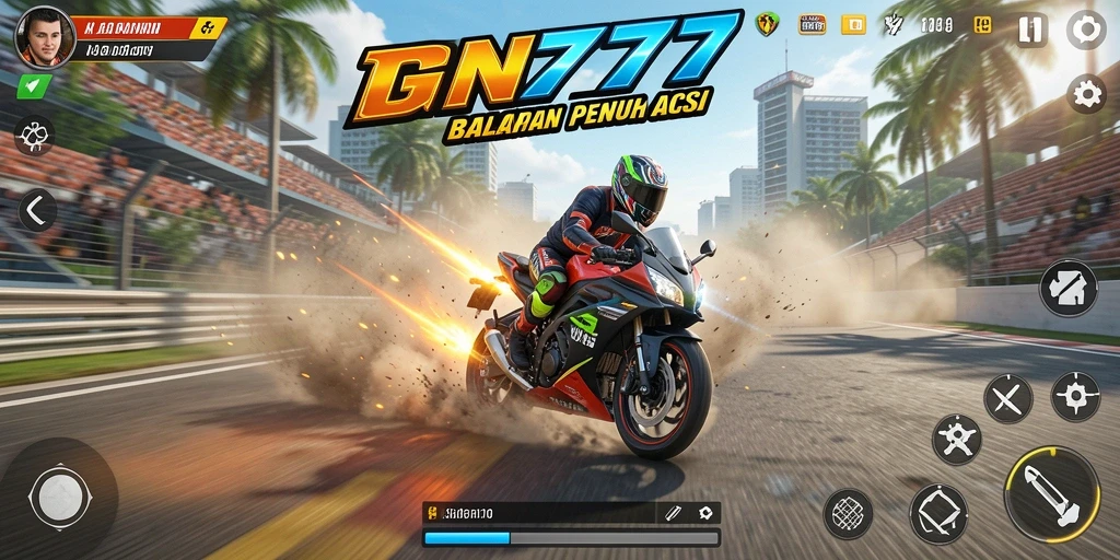 Tampilan gameplay balapan motor yang mendebarkan di GN777.