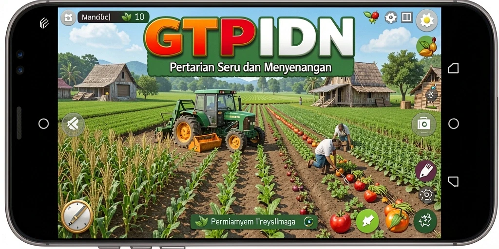 Tangkapan layar utama GTPIDN menampilkan suasana ladang yang indah dan gameplay bertani.