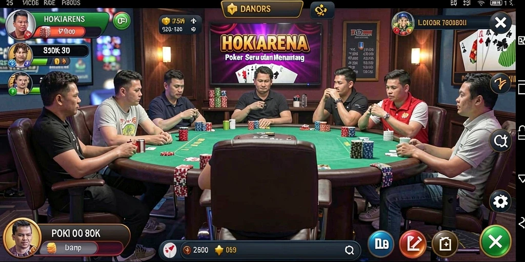 Screenshot HOKIARENA menampilkan suasana permainan Poker yang intens.