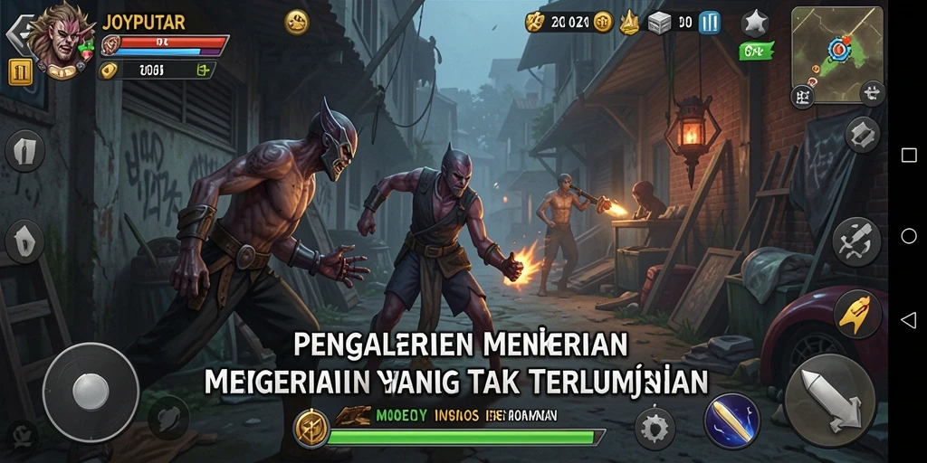 Screenshot menampilkan karakter menghadapi makhluk menyeramkan dalam kegelapan.