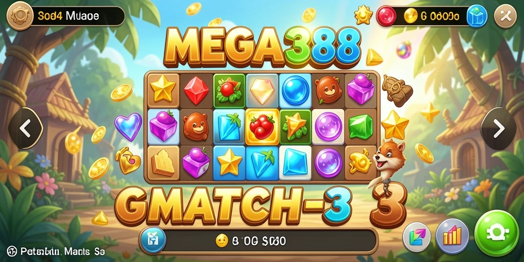 Gameplay seru MEGA388 dengan tantangan match-3 yang menarik.