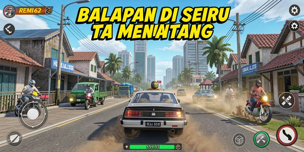Tampilan gameplay seru dalam balapan mobil di REMI62.
