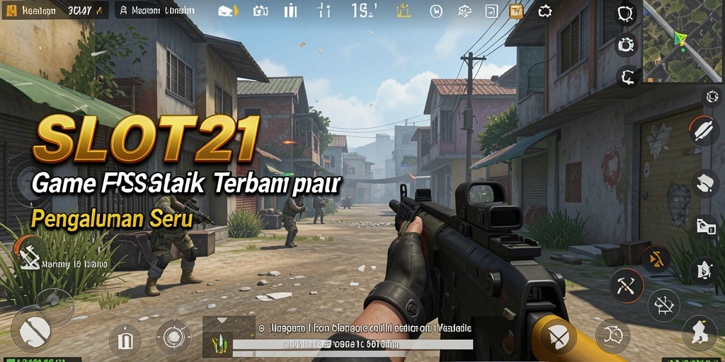 Screenshot utama gameplay SLOT21 menampilkan aksi tembak-menembak yang mendebarkan.
