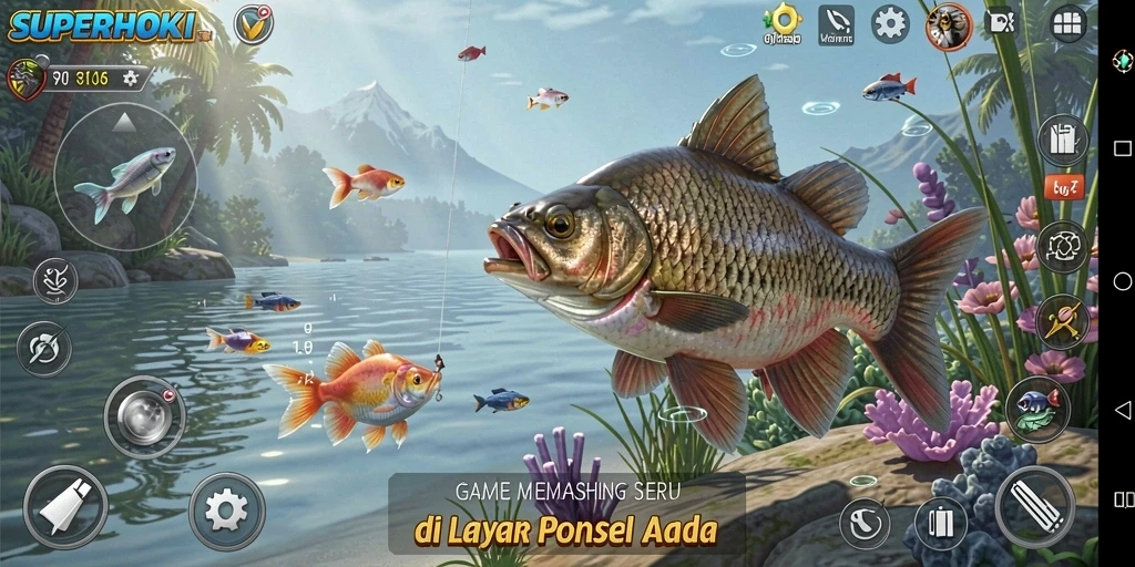 Tampilan gameplay SUPERHOKI dengan pengalaman memancing yang menakjubkan.