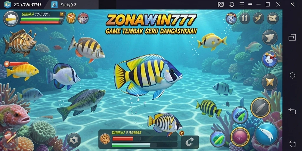 Tampilan gameplay seru di ZONAWIN777 dengan ikan berwarna-warni.